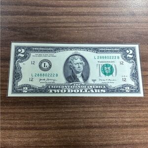 FANCY SERIAL NUMBER Uncirculated $2 Bill (4 Of A Kind & 1 Triple) L 28880222 B